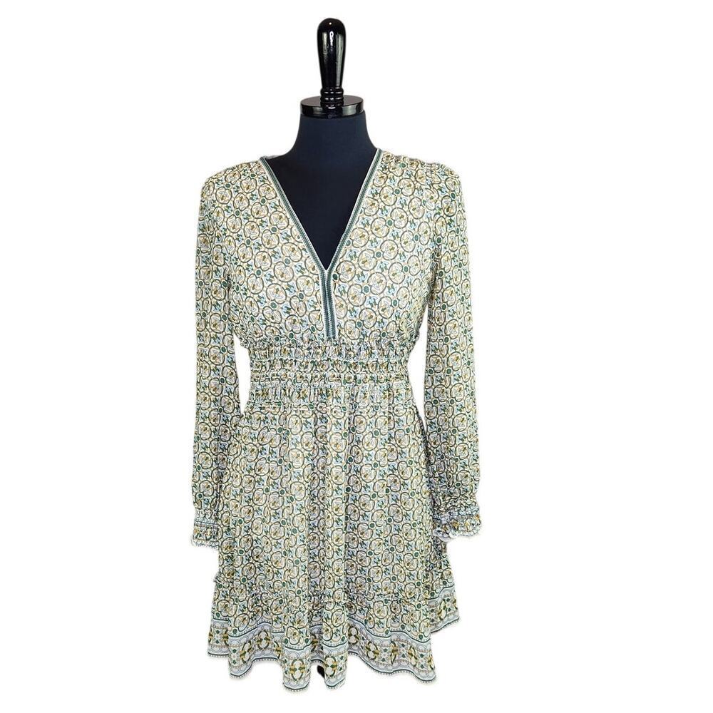 Max Studio Mini Peasant Dress Cottage Babydoll Prairie Smocked Ruffle